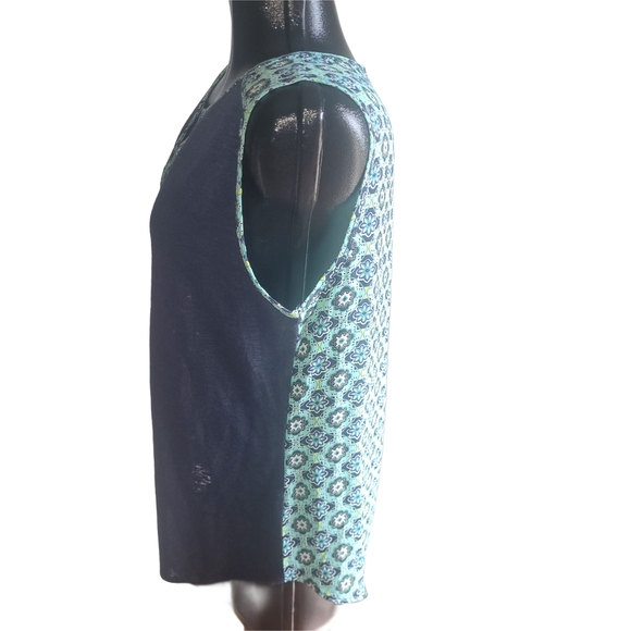 Van Heusen Navy Blue Sleeveless Top with Patterned Trim and Back L - Picture 4 of 6